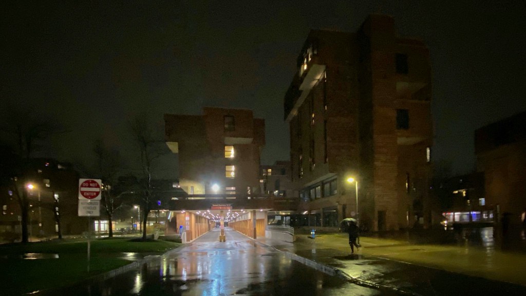 Ellicott Complex on a rainy night, University at Buffalo North Campus, Amherst, New York, November 2022