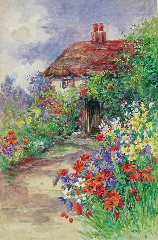 Annie L. Pressland Anemone border and cottage J Salmon postcard