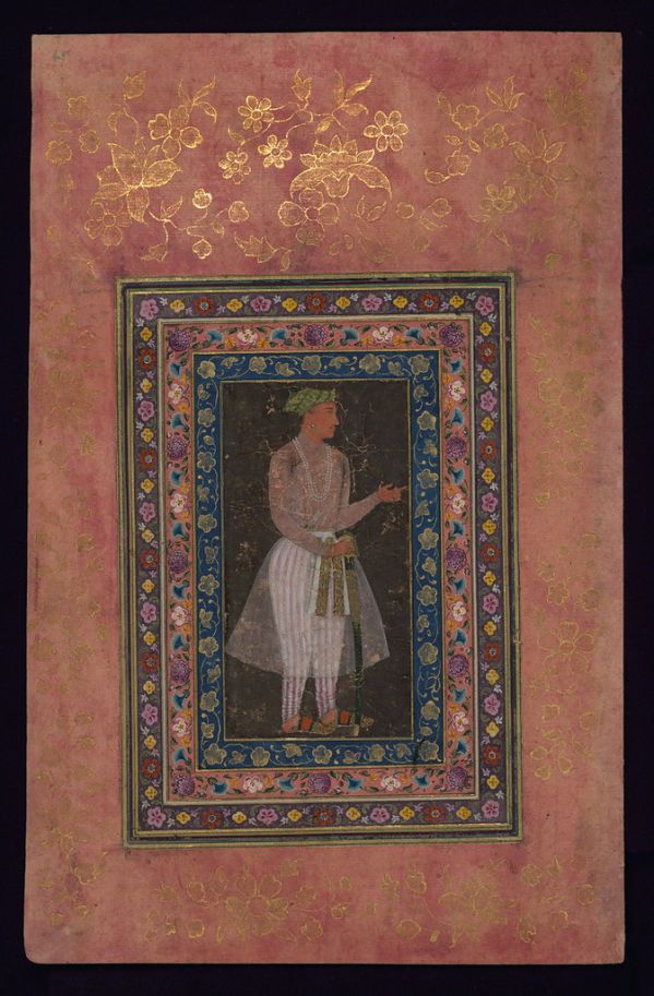 Album of Persian and Indian calligraphy and paintings, A young Mughal courtier with a sword, Walters Manuscript W.668, fol.65a