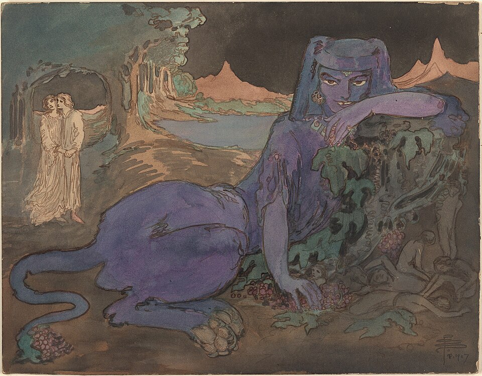 Pamela Colman Smith, “The Blue Cat” (1907), watercolor on paper board